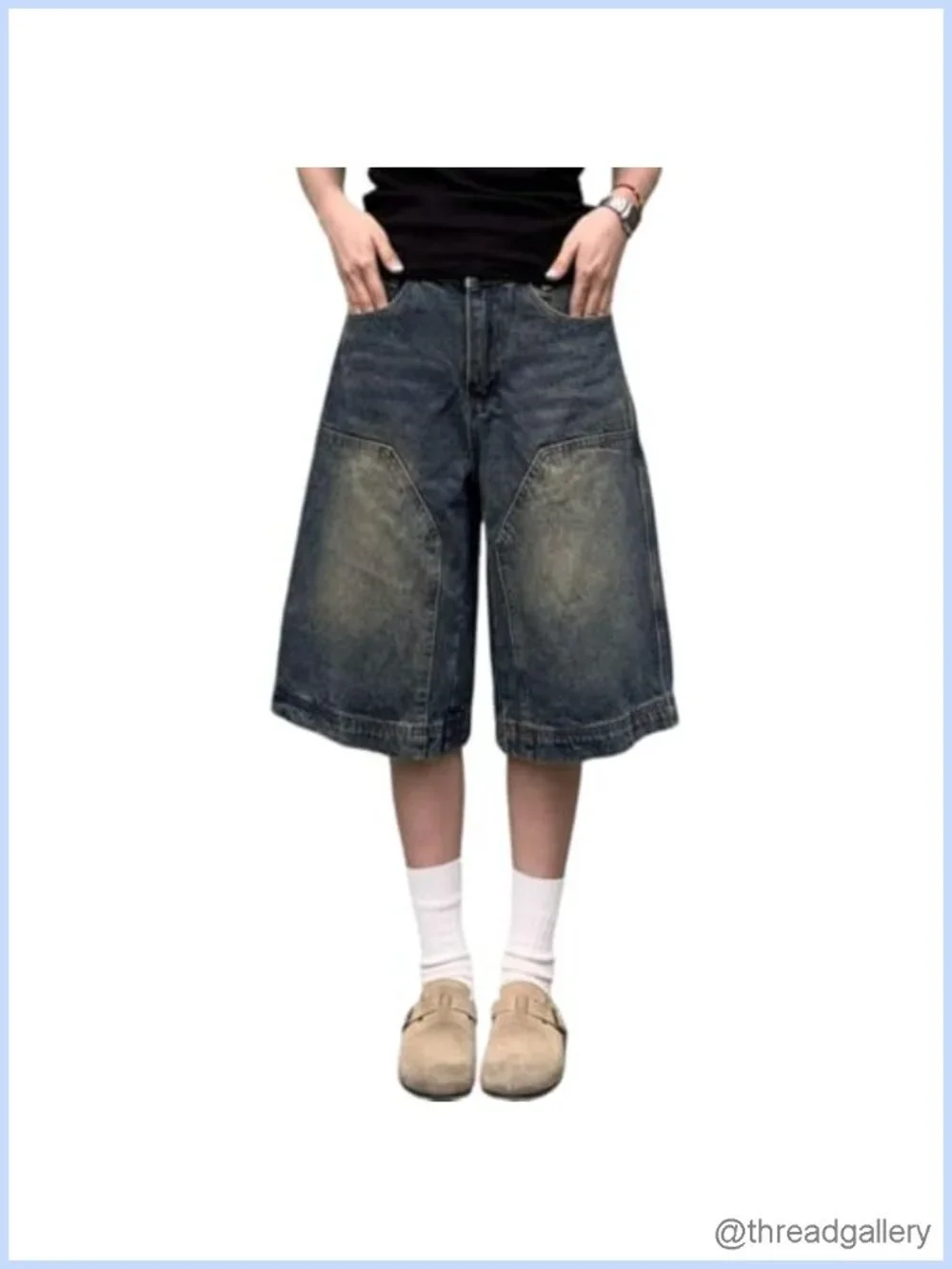 Baggy Jean Shorts for Women Knee Length Long Straight Leg Y2K Vintage Bermuda